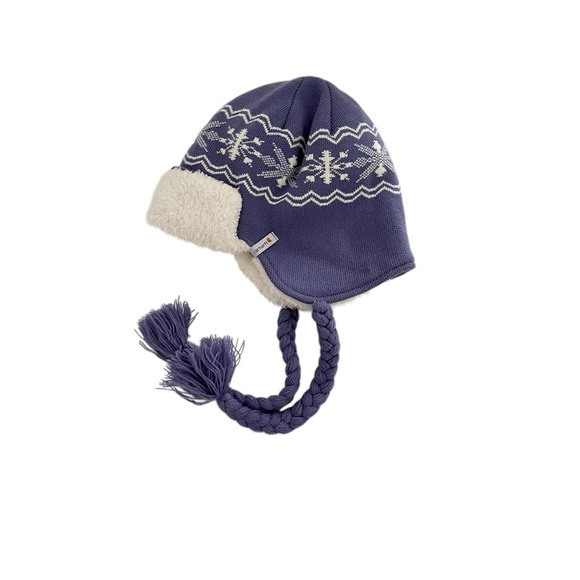 Carhartt Knit Earflap Sherpa Hat One Size Purple Lined Braided Tassel Snowflakes - Picture 1 of 6